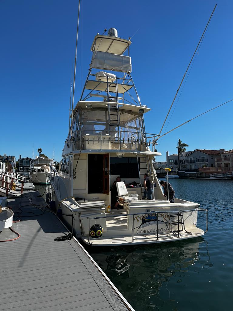 53 HATTERRAS docked behind house in Ventura Ca.